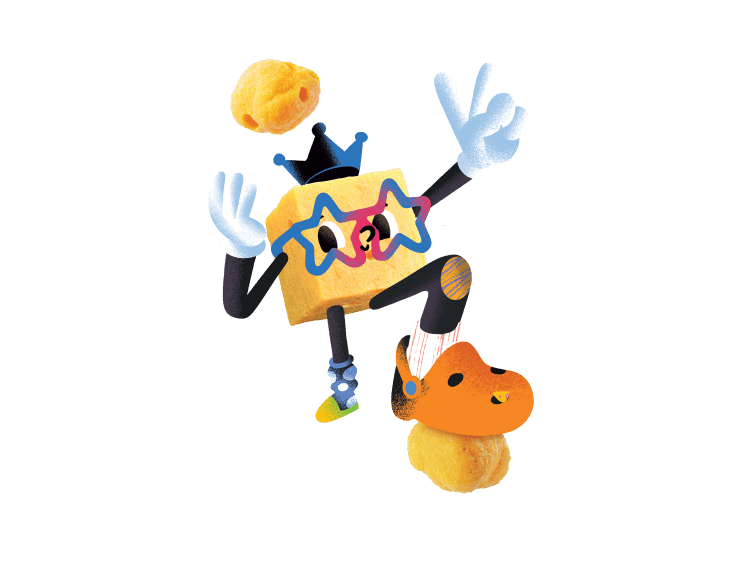 Small-cheese-with-legs-and-hands-stepping-on-cheese-balls