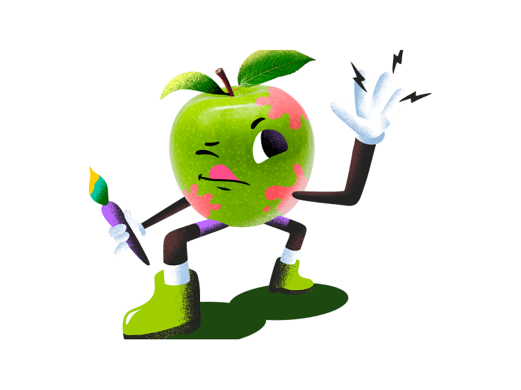 Apple-wearing-sneakers-holding-a-paint-brush