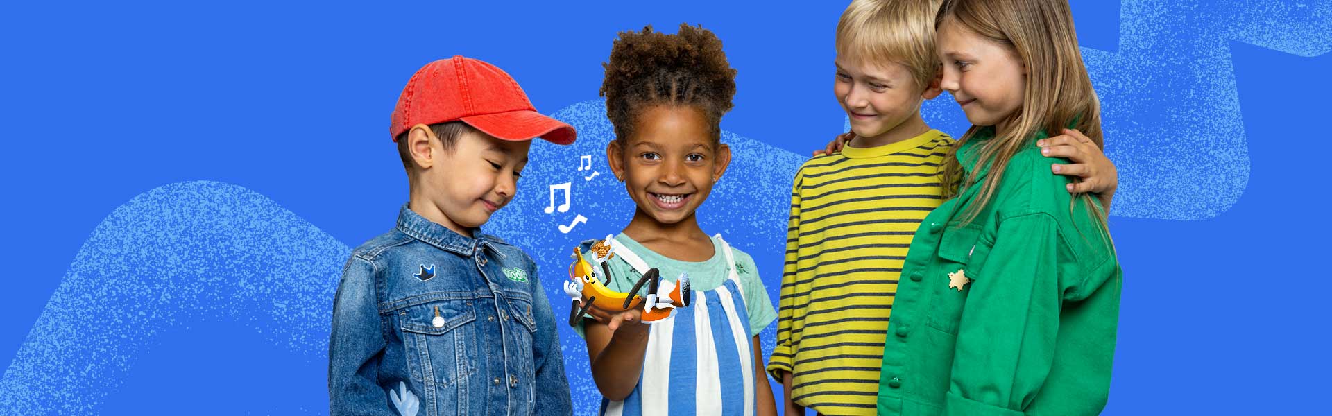 kids looking at a goodies character