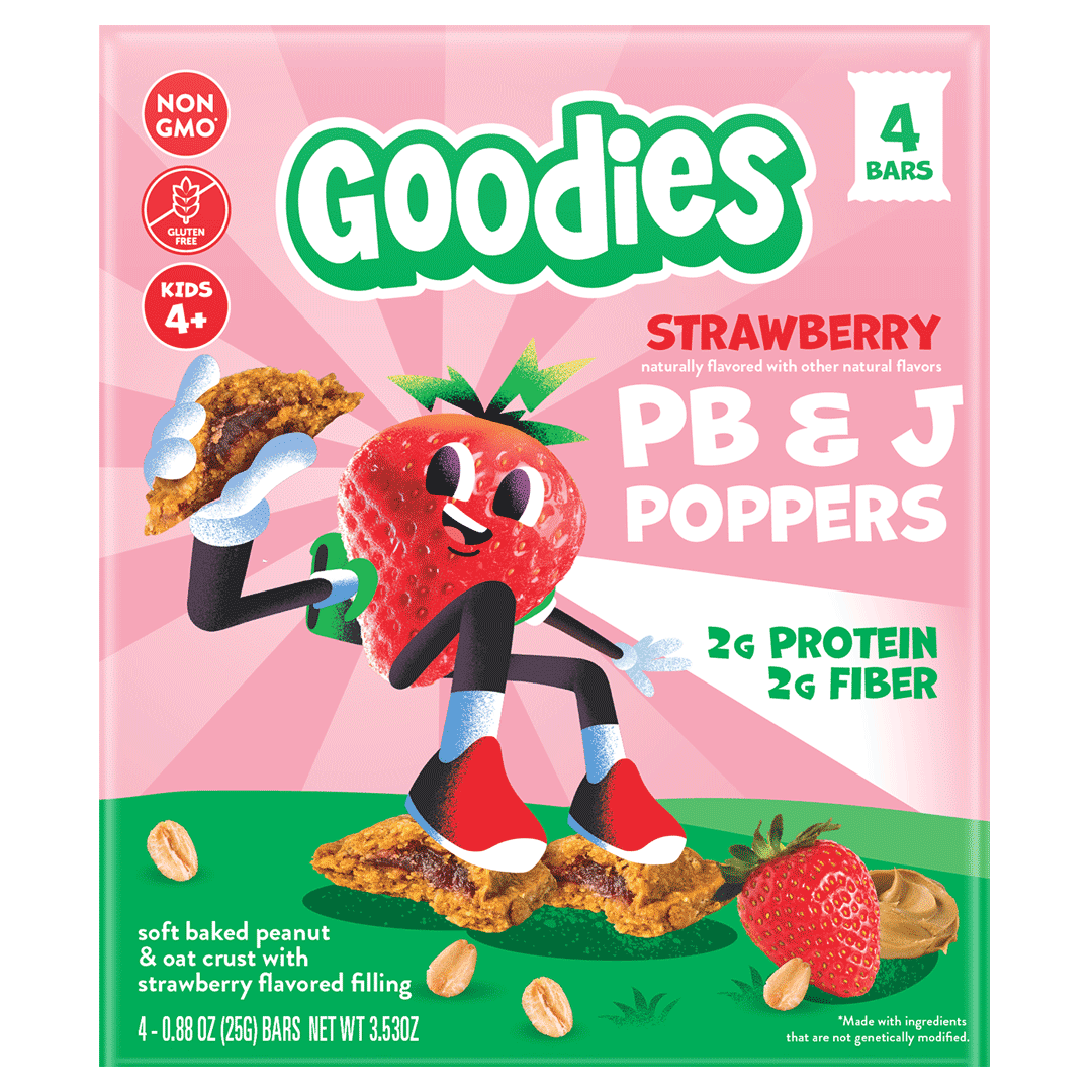 Goodies Kids Snack Bar Strawberry PB&J Poppers Multipack, 3.53 oz Box (4 Bars)