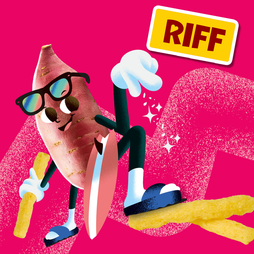 Riff, the surfing sweet potato